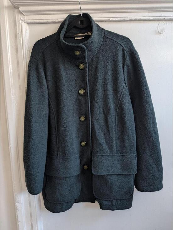 L.L. Bean Jackets & Blazers - L.L. Bean Coat Womens 1X Green Wool Fleece Lined Button Front Pockets Mid Length